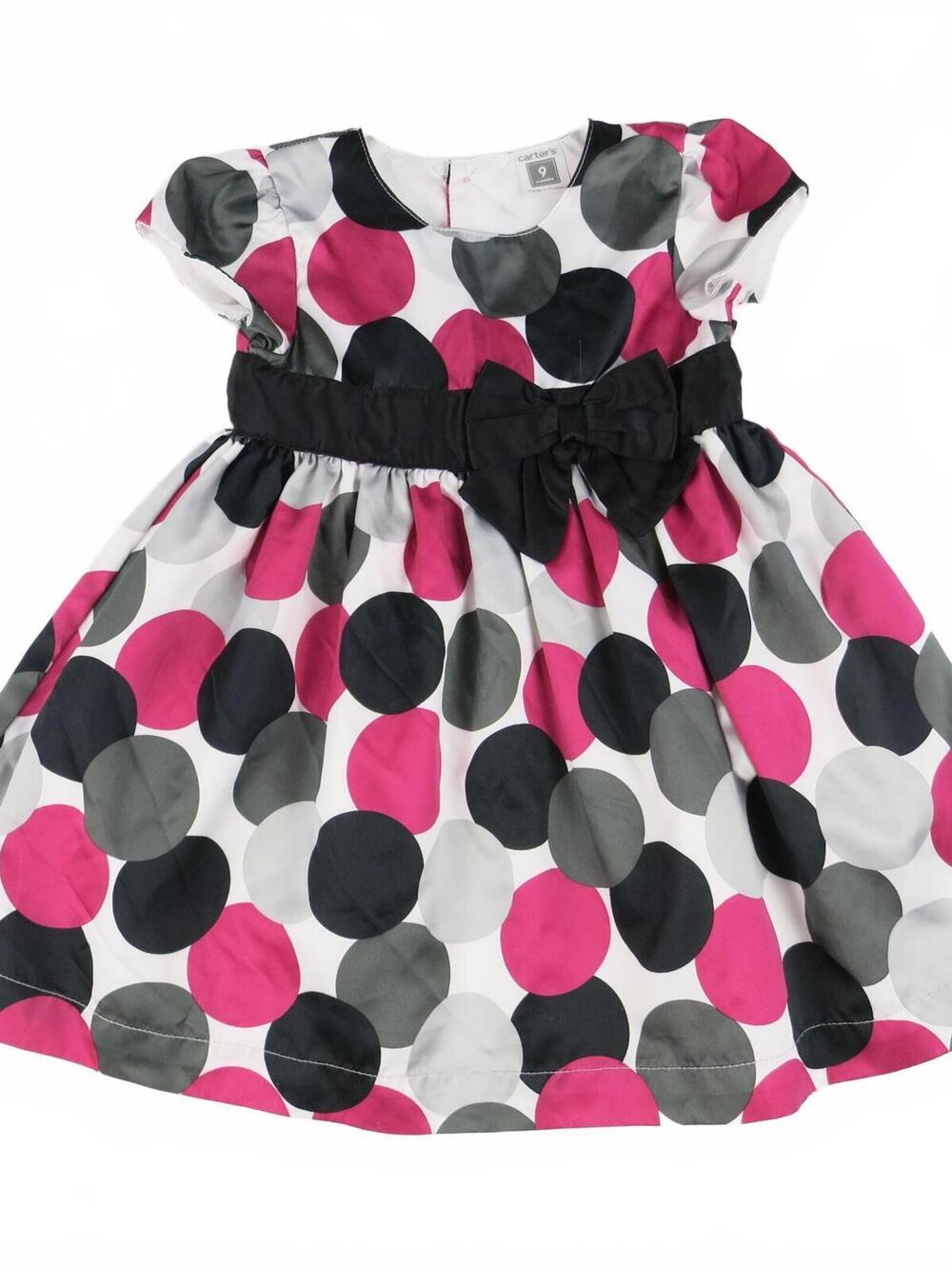 Carter's Baby Girl 9 Months Black Pink Gray Polka Dot Dress